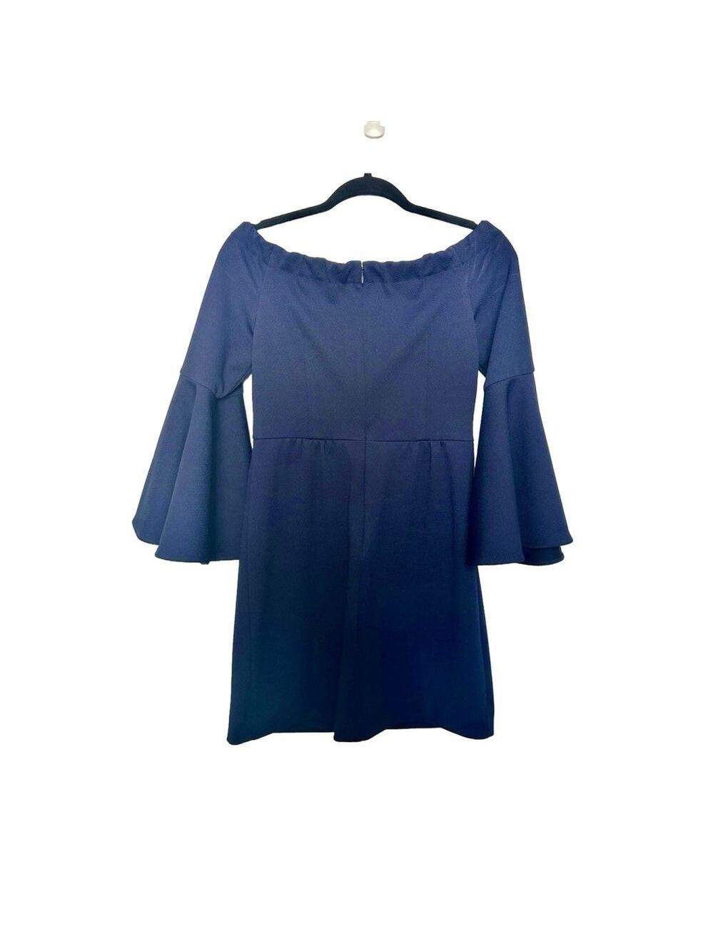TRINA TURK Miley Off Shoulder Bell Sleeve Sheath Dress Sz 4 Blue Party Work $168 - Picture 5 of 9